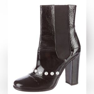 Authentic Chanel Pearl-trimmed Ankle Boots